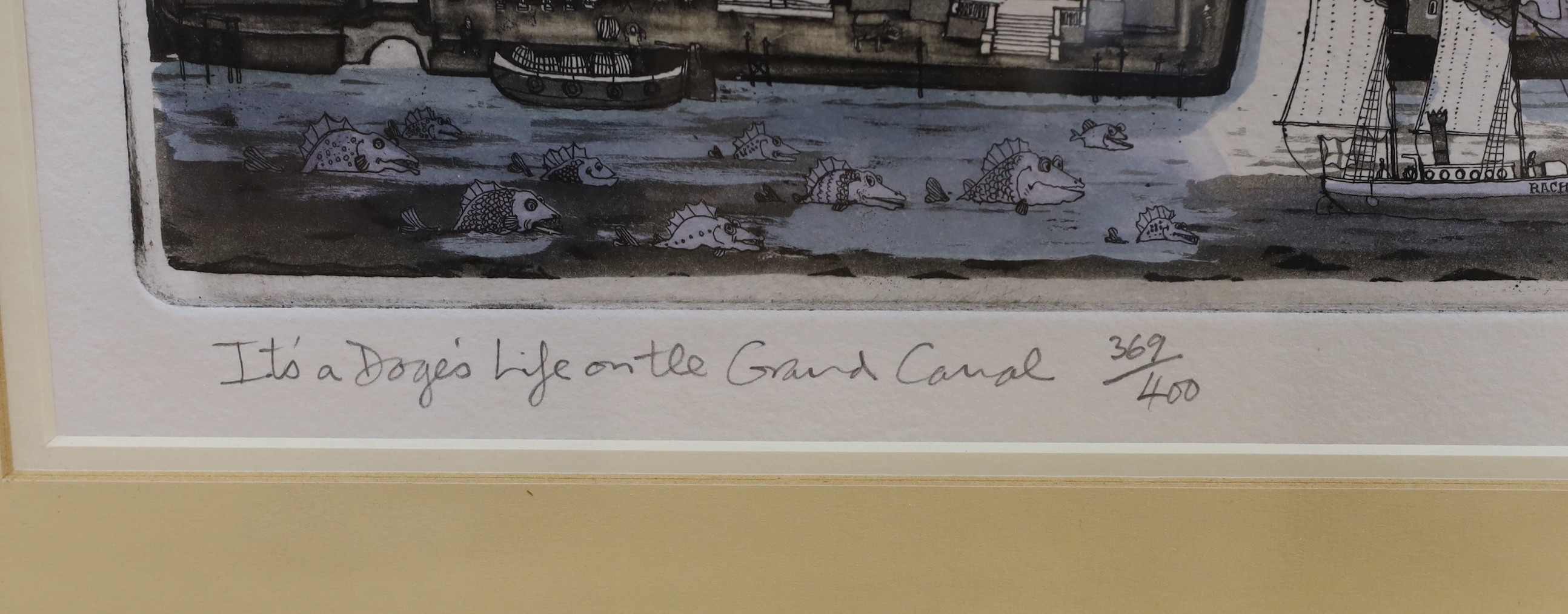 Graham Clarke (b.1941), etching and aquatint, 'It a doge's life on the Grand Canal', signed, 369/400, 54 x 69cm